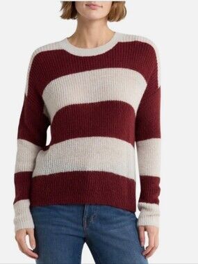 Madewell Rosario Rugby Stripe Alpaca Blend Sweater In Burgundy Size XL